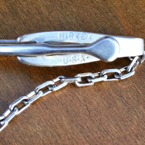 Vintage Hickok Silver Tone Chain Tie Bar Crocodile Clip Initials ACL Repurposed - Picture 11 of 11